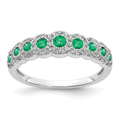 14k White Gold Polished 1/4 carat Diamond and Graduated Emerald Ring