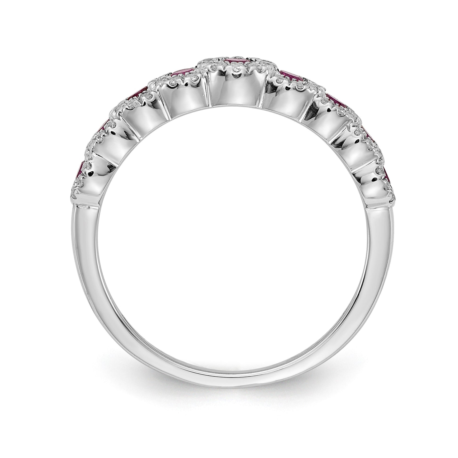 14k White Gold Polished 1/4 carat Diamond and Graduated Ruby Ring