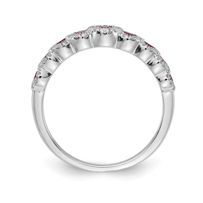 14k White Gold Polished 1/4 carat Diamond and Graduated Ruby Ring