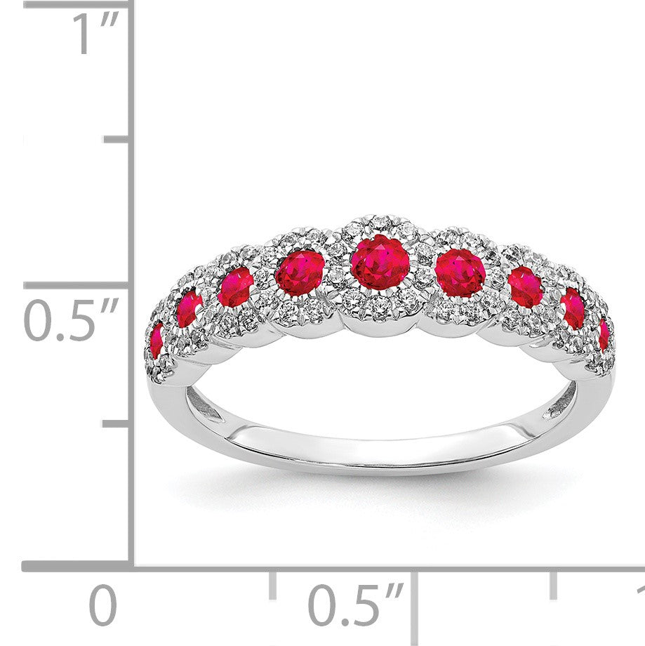 14k White Gold Polished 1/4 carat Diamond and Graduated Ruby Ring