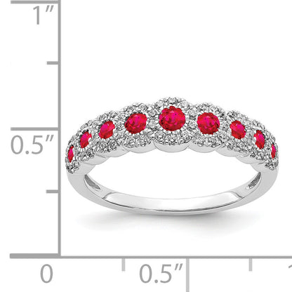 14k White Gold Polished 1/4 carat Diamond and Graduated Ruby Ring