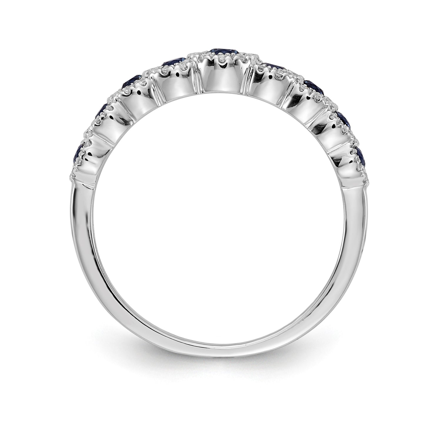 14k White Gold Polished 1/4 carat Diamond and Graduated Blue Sapphire Ring