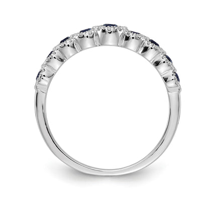 14k White Gold Polished 1/4 carat Diamond and Graduated Blue Sapphire Ring