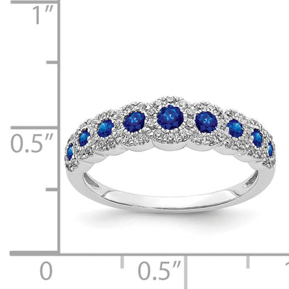 14k White Gold Polished 1/4 carat Diamond and Graduated Blue Sapphire Ring