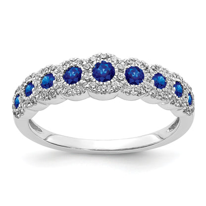 14k White Gold Polished 1/4 carat Diamond and Graduated Blue Sapphire Ring