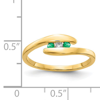 14k Emerald and Diamond 3-stone Bypass Ring