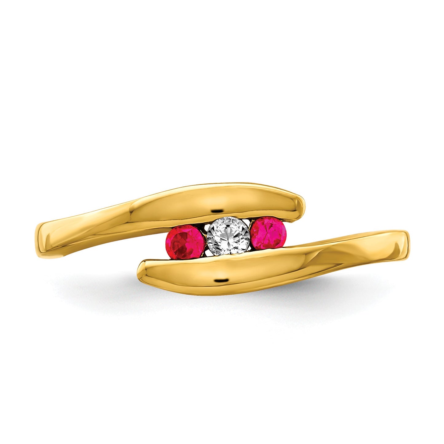 14k Ruby and Diamond 3-stone Bypass Ring