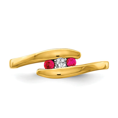 14k Ruby and Diamond 3-stone Bypass Ring