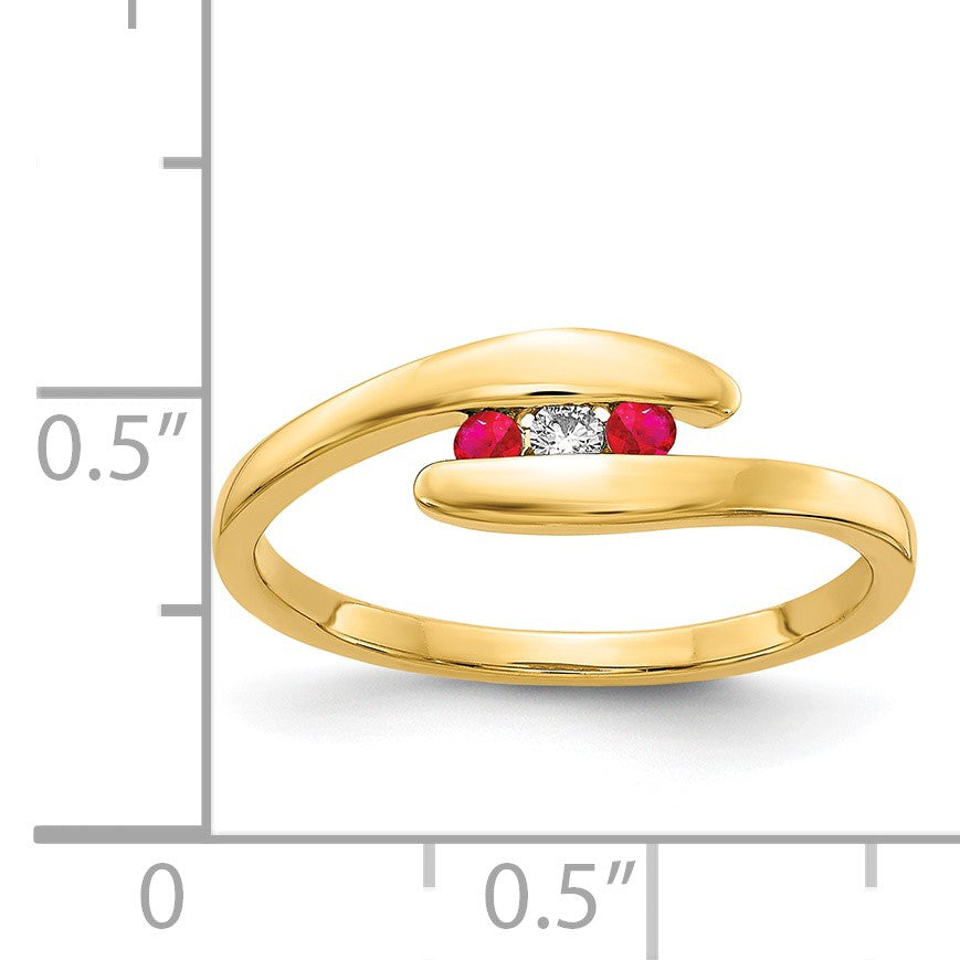 14k Ruby and Diamond 3-stone Bypass Ring