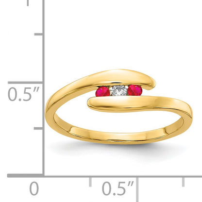 14k Ruby and Diamond 3-stone Bypass Ring