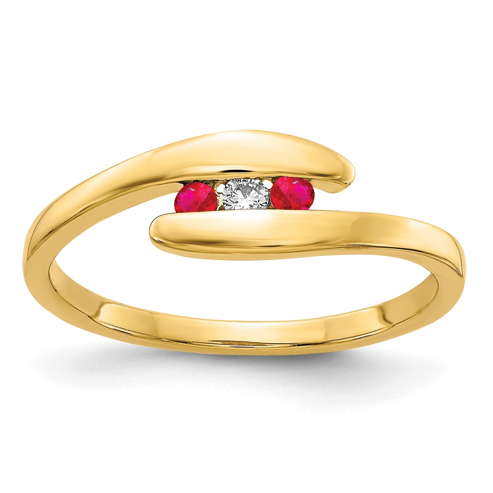 14k Ruby and Diamond 3-stone Bypass Ring