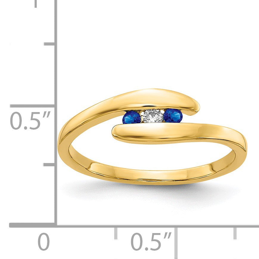 14k Blue Sapphire and Diamond 3-stone Bypass Ring