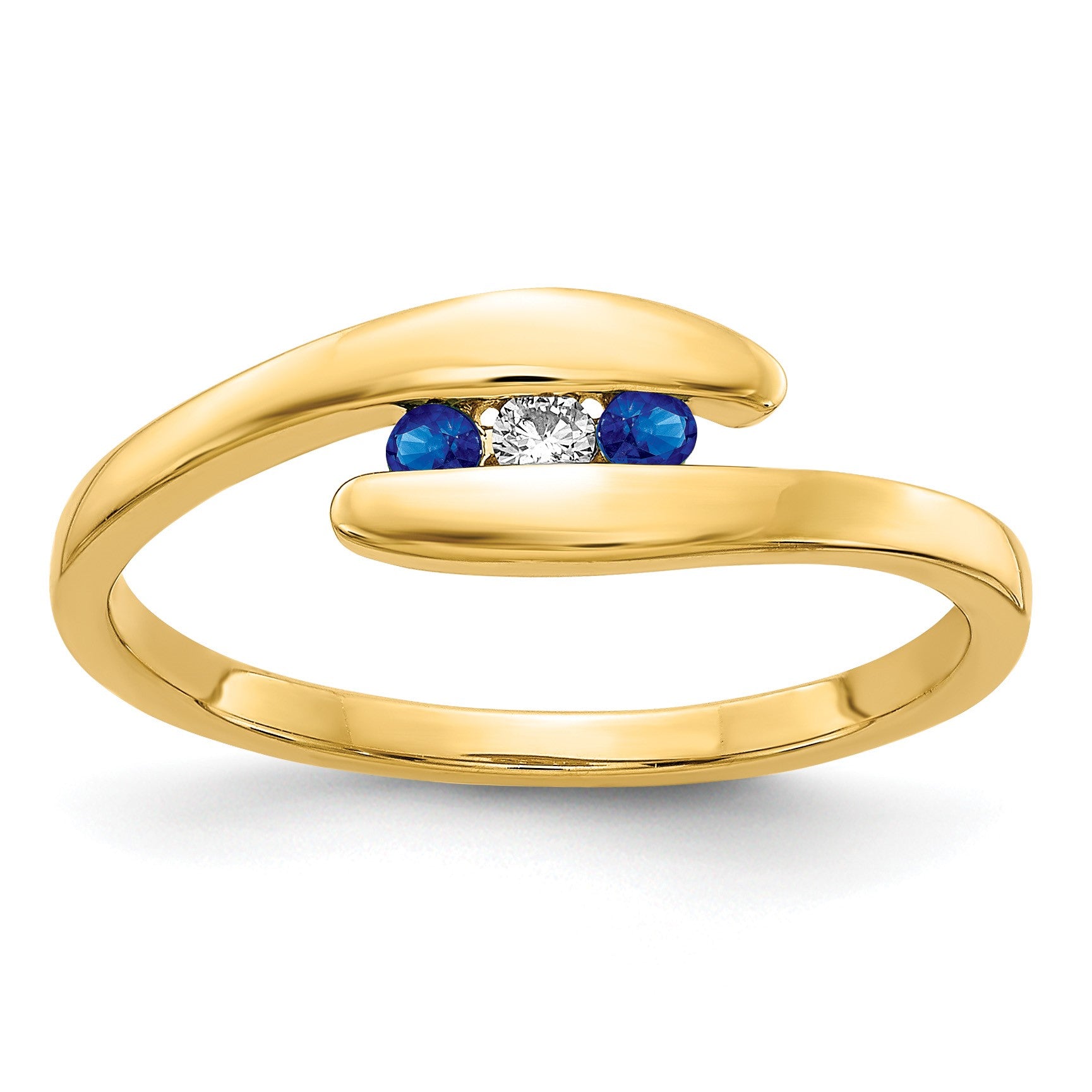 14k Blue Sapphire and Diamond 3-stone Bypass Ring
