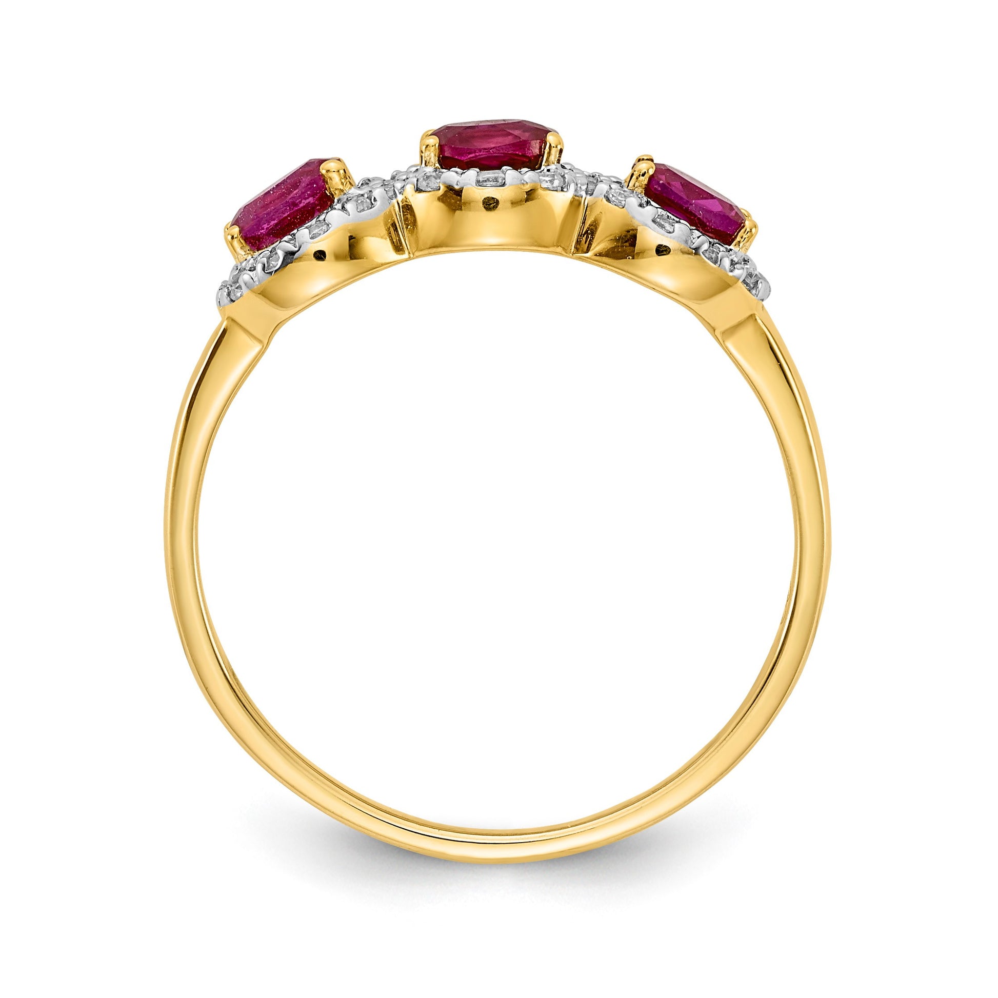 14k 4x3mm Oval Composite Ruby and 1/8 carat Diamond 3-Stone Ring