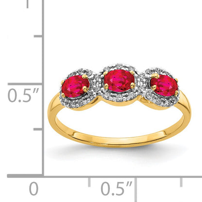 14k 4x3mm Oval Composite Ruby and 1/8 carat Diamond 3-Stone Ring