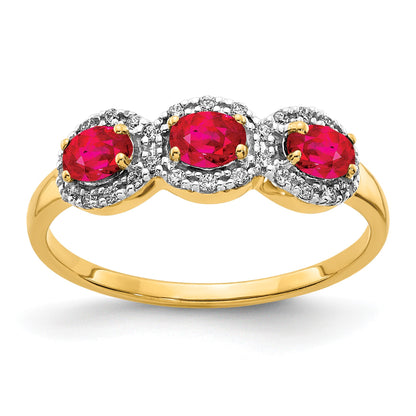 14k 4x3mm Oval Composite Ruby and 1/8 carat Diamond 3-Stone Ring