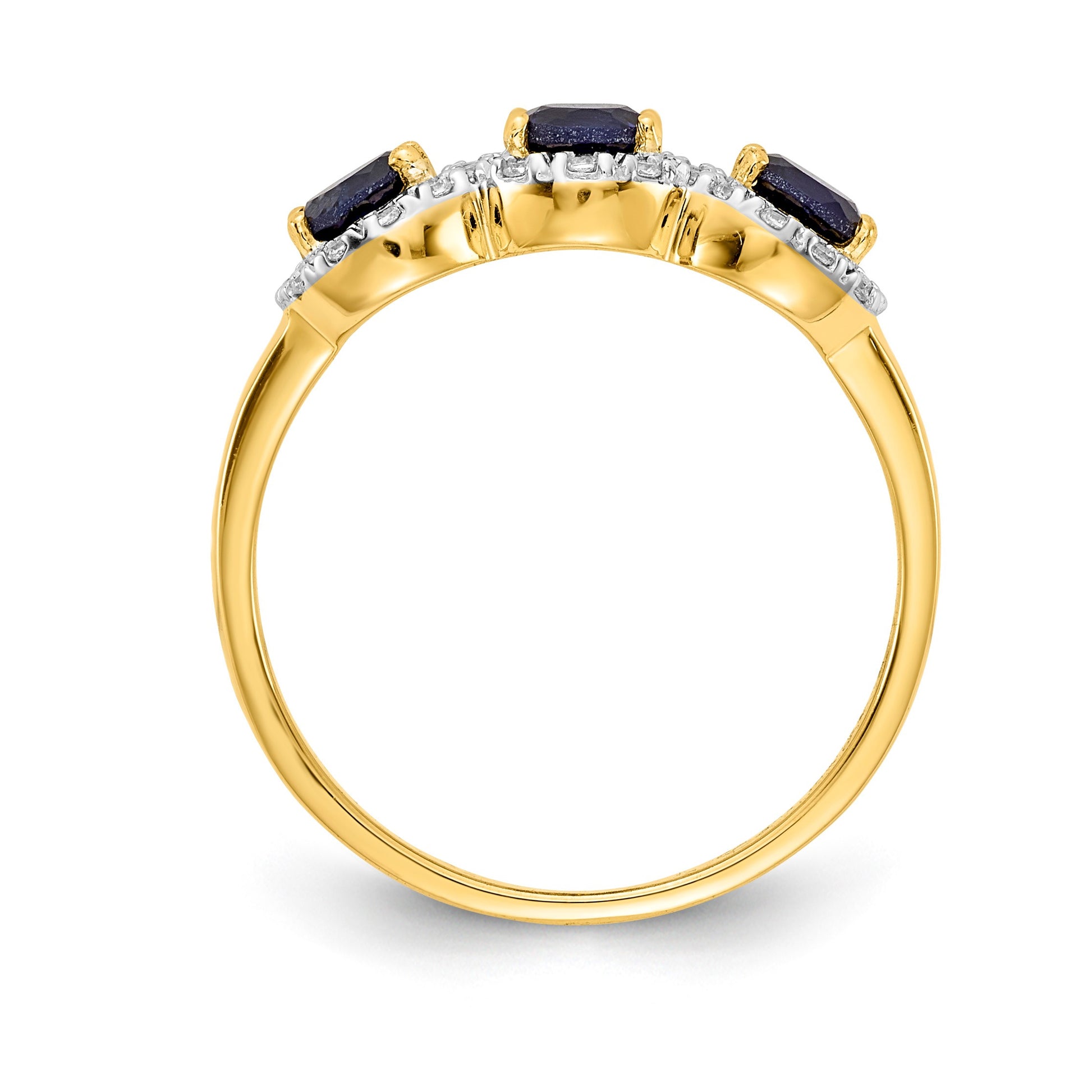 14k 4x3mm Oval Blue Sapphire and 1/8 carat Diamond 3-Stone Ring