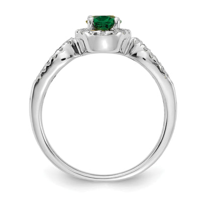 14k White Gold 7x5mm Oval Emerald and 1/3 carat Diamond Halo Ring