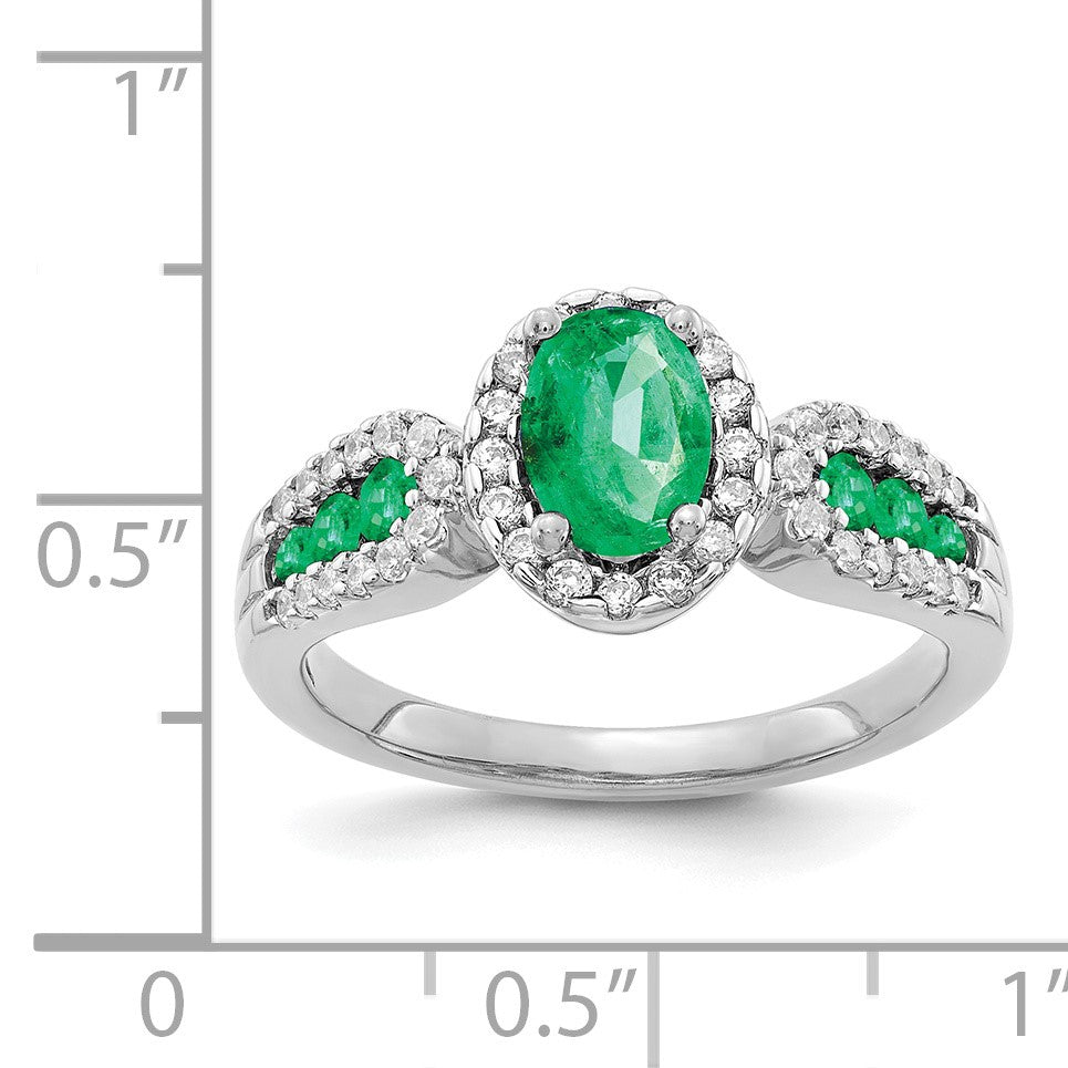 14k White Gold 7x5mm Oval Emerald and 1/3 carat Diamond Halo Ring