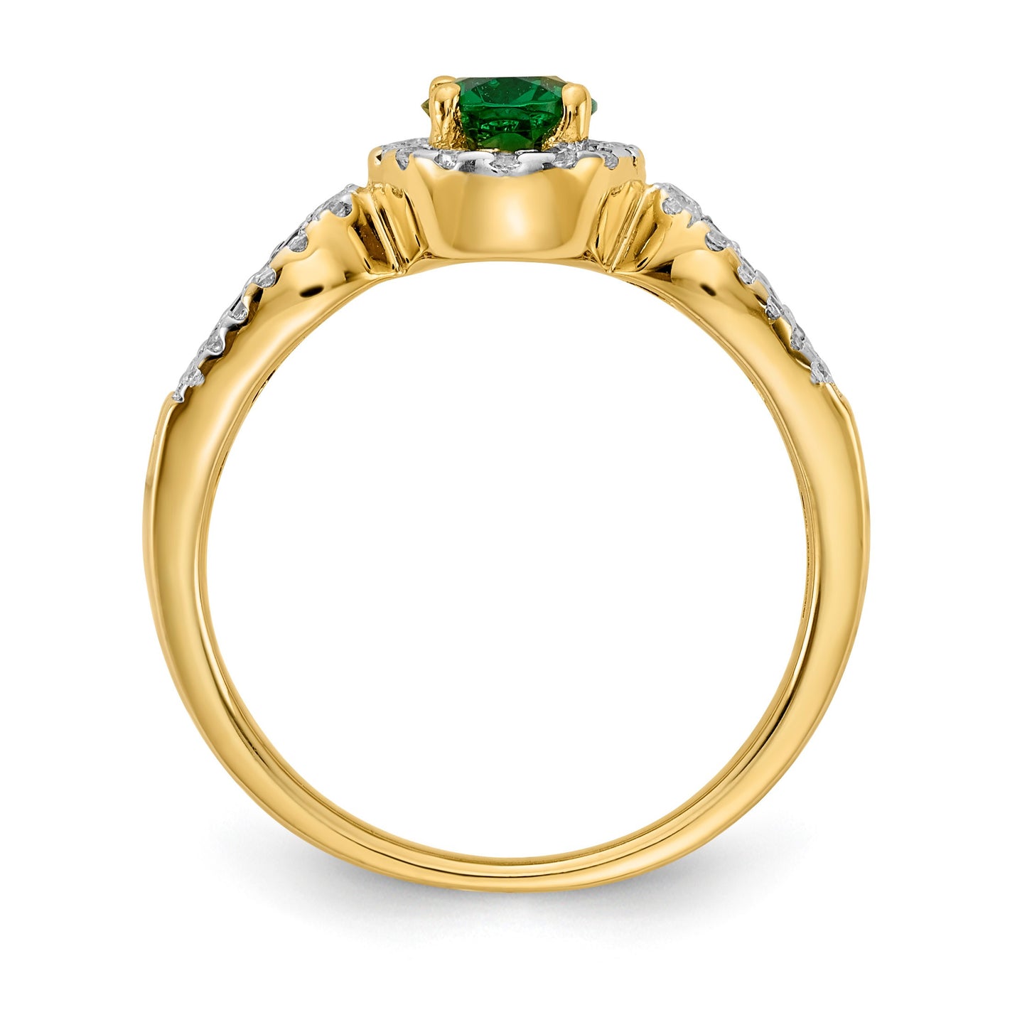 14k 7x5mm Oval Emerald and 1/3 carat Diamond Halo Ring