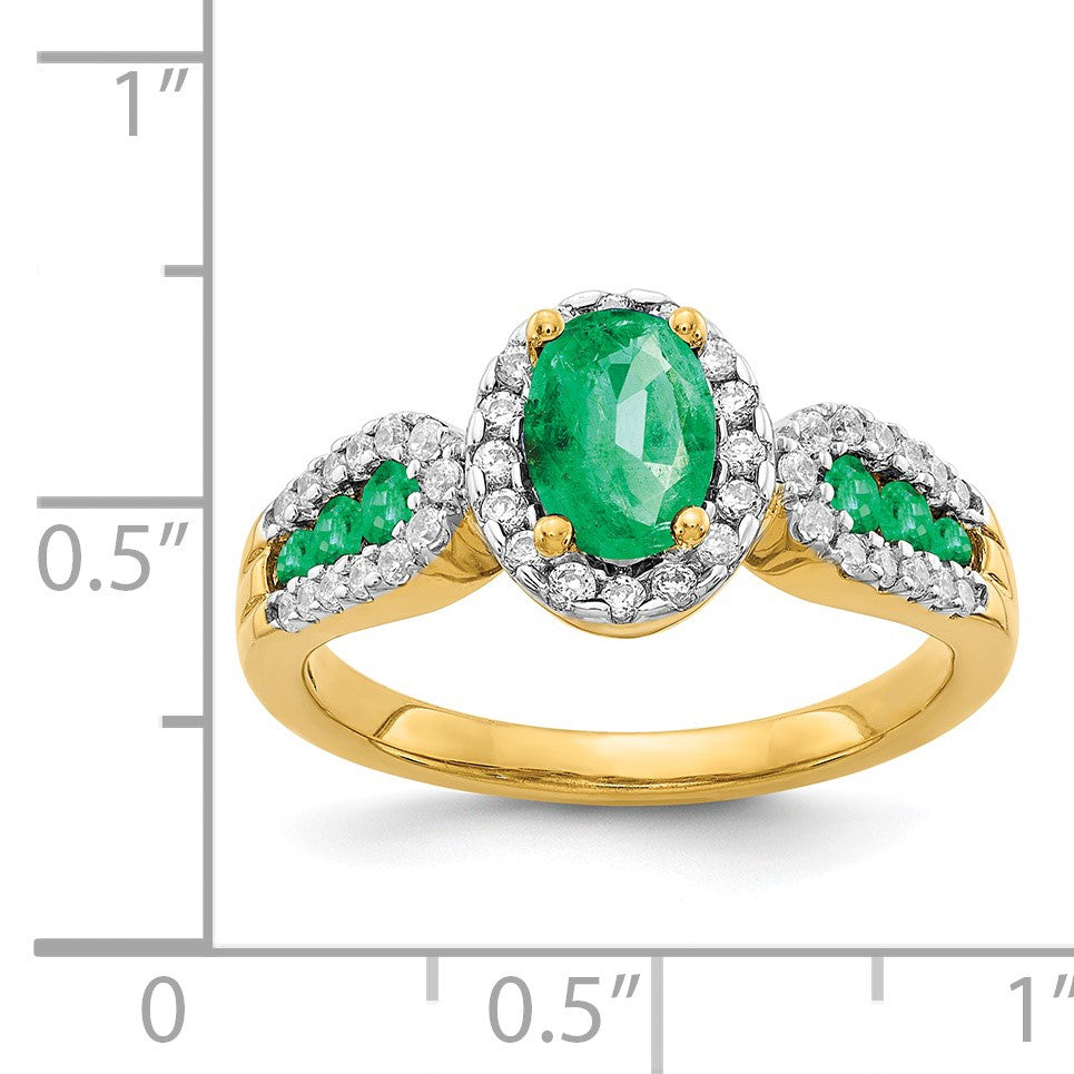 14k 7x5mm Oval Emerald and 1/3 carat Diamond Halo Ring