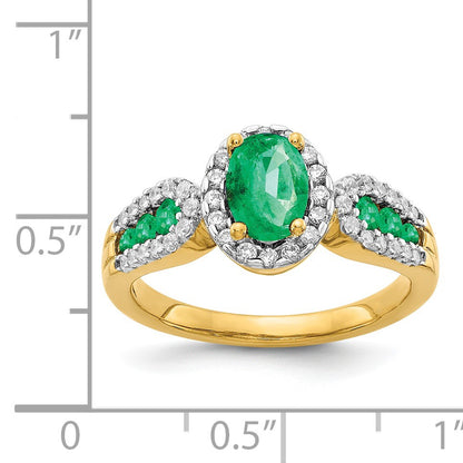 14k 7x5mm Oval Emerald and 1/3 carat Diamond Halo Ring