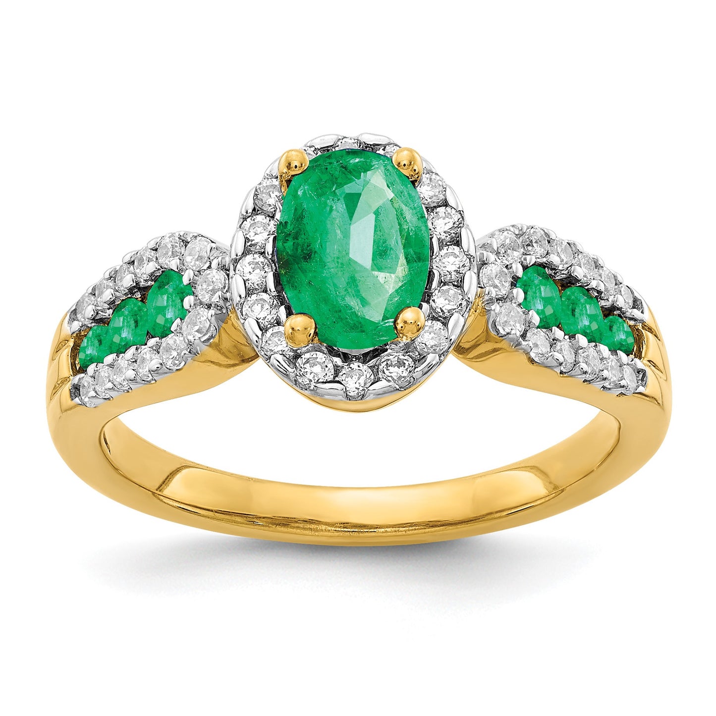 14k 7x5mm Oval Emerald and 1/3 carat Diamond Halo Ring