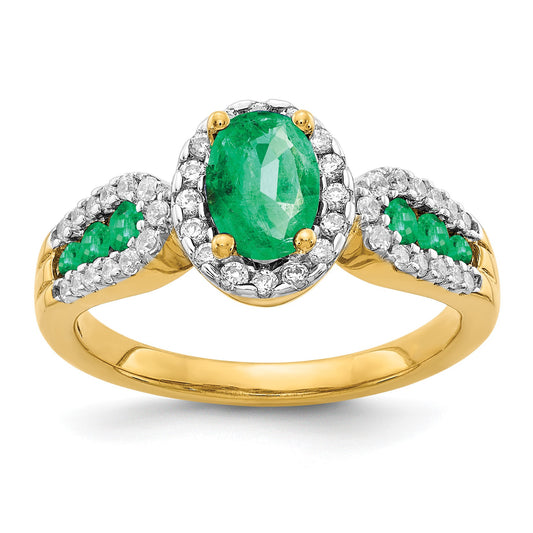 14k 7x5mm Oval Emerald and 1/3 carat Diamond Halo Ring