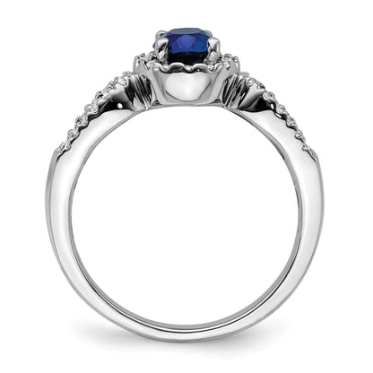 14k White Gold 7x5mm Oval Blue Sapphire and 1/3 carat Diamond Halo Ring