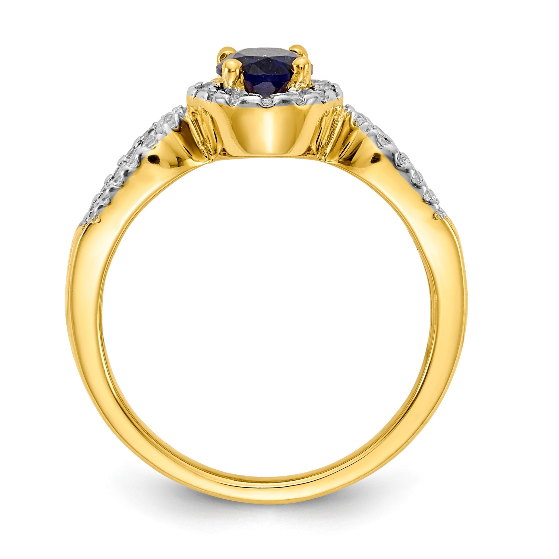 14k 7x5mm Oval Blue Sapphire and 1/3 carat Diamond Halo Ring