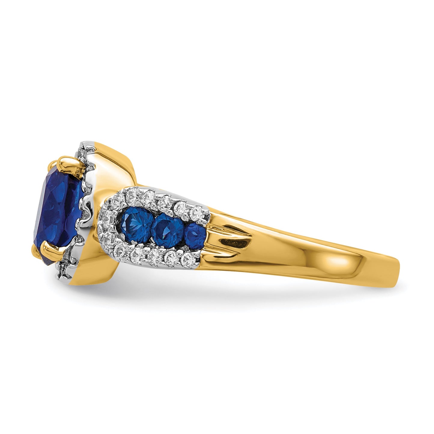14k 7x5mm Oval Blue Sapphire and 1/3 carat Diamond Halo Ring