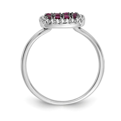 14k White Gold and Black Rhodium 1/6 carat Diamond and Ruby Square Cluster Ring