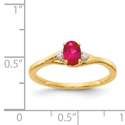 14k Diamond and 6x4mm Oval Ruby Ring