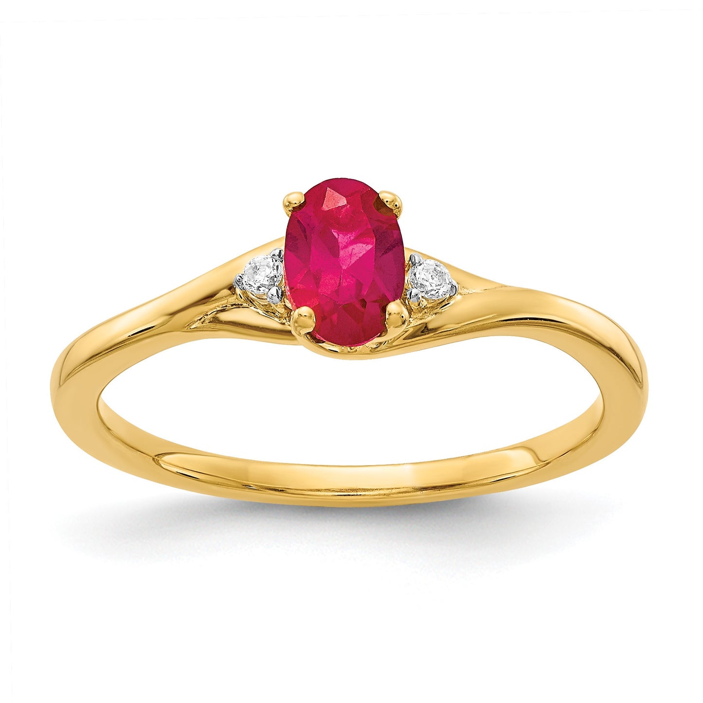 14k Diamond and 6x4mm Oval Ruby Ring