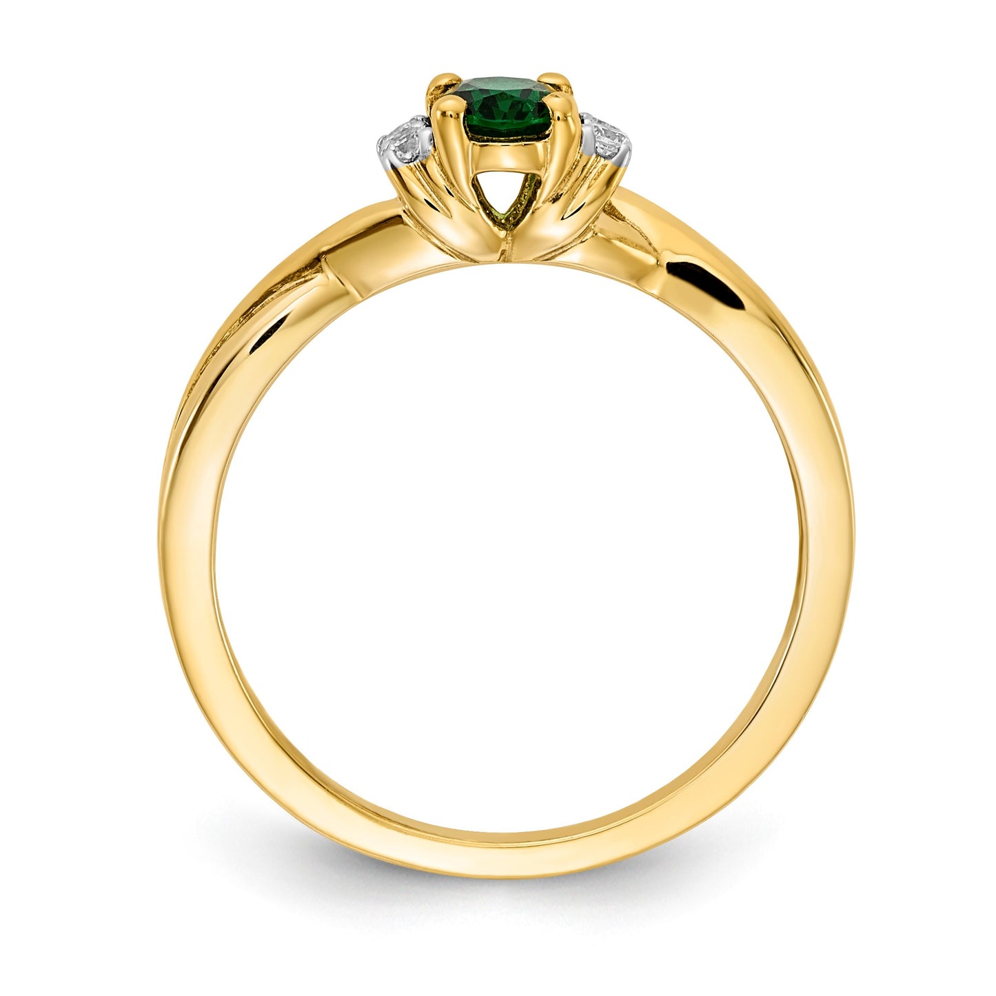 14k 1/20 carat Diamond and 6x4mm Oval Emerald Ring
