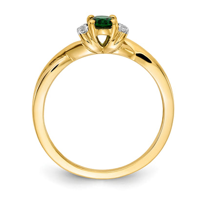 14k 1/20 carat Diamond and 6x4mm Oval Emerald Ring