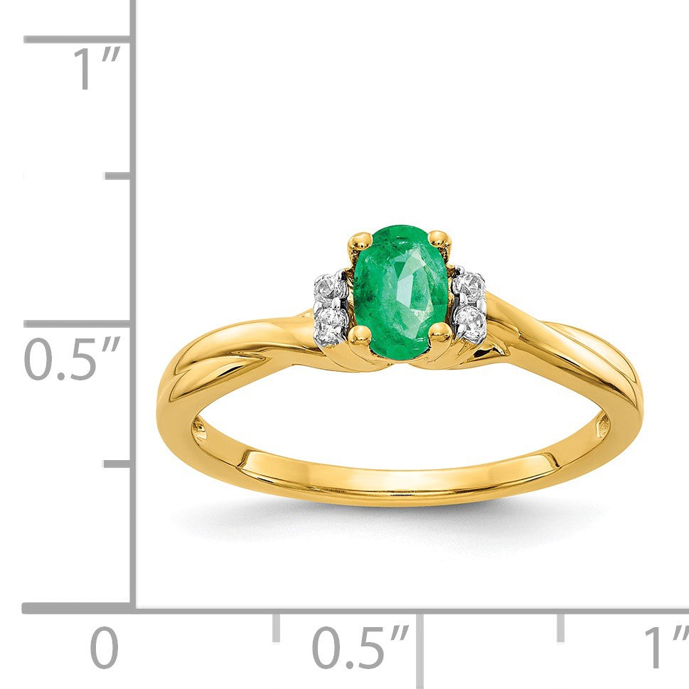 14k 1/20 carat Diamond and 6x4mm Oval Emerald Ring