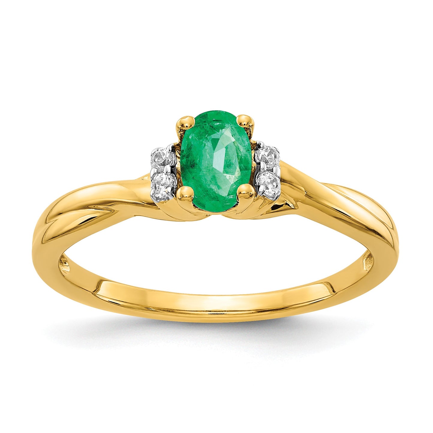 14k 1/20 carat Diamond and 6x4mm Oval Emerald Ring