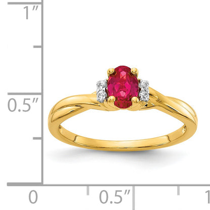 14k 1/20 carat Diamond and 6x4mm Oval Ruby Ring