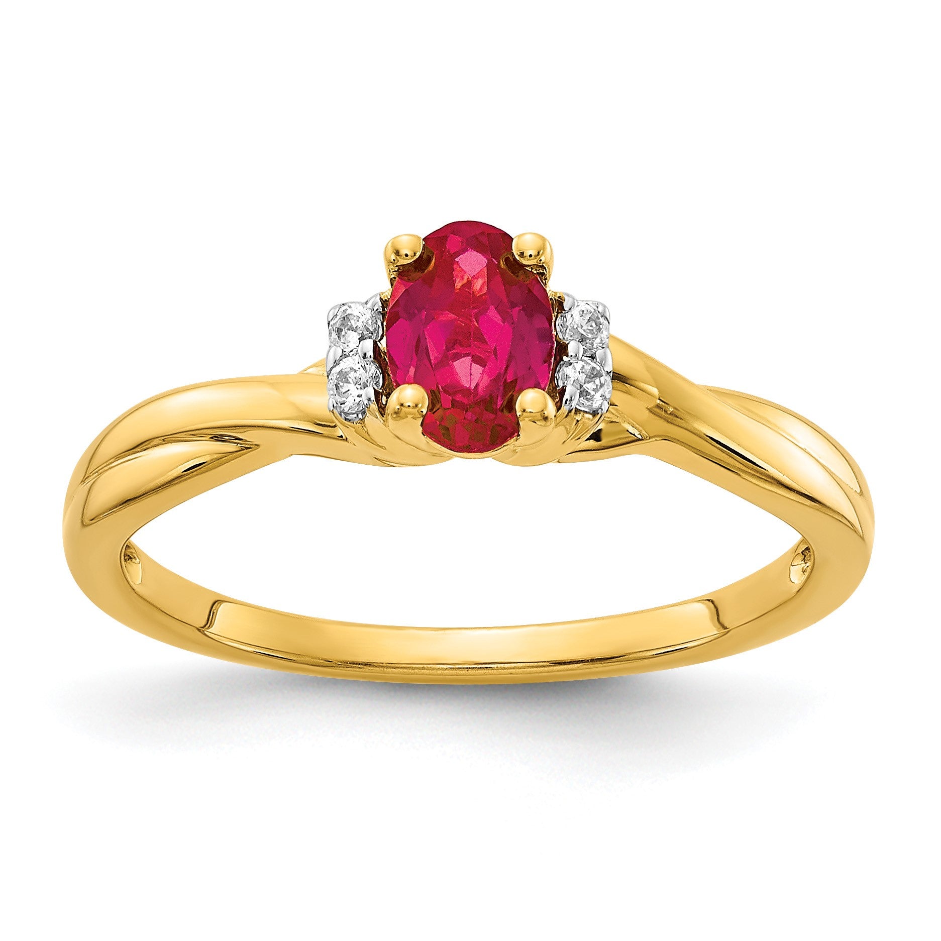 14k 1/20 carat Diamond and 6x4mm Oval Ruby Ring