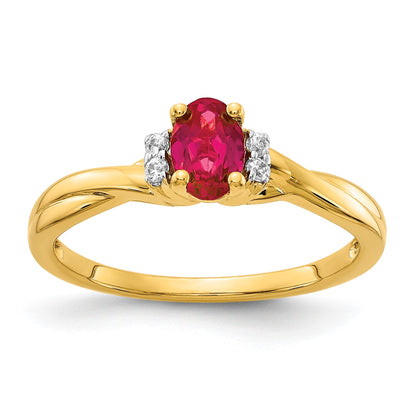 14k 1/20 carat Diamond and 6x4mm Oval Ruby Ring