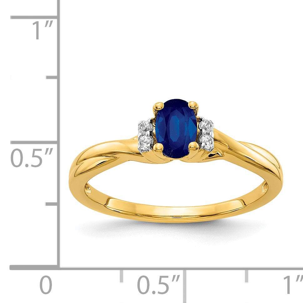 14k 1/20 carat Diamond and 6x4mm Oval Blue Sapphire Ring