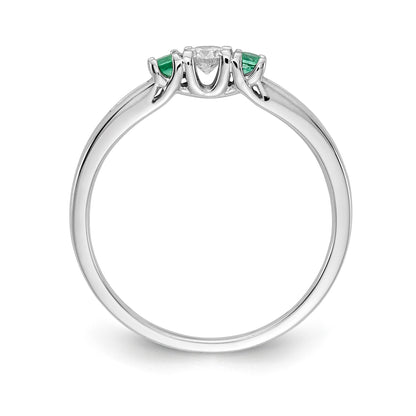 14k White Gold Emerald and 1/3 carat Diamond 3-Stone Ring