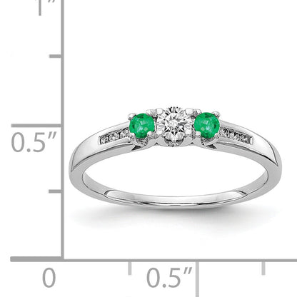 14k White Gold Emerald and 1/3 carat Diamond 3-Stone Ring