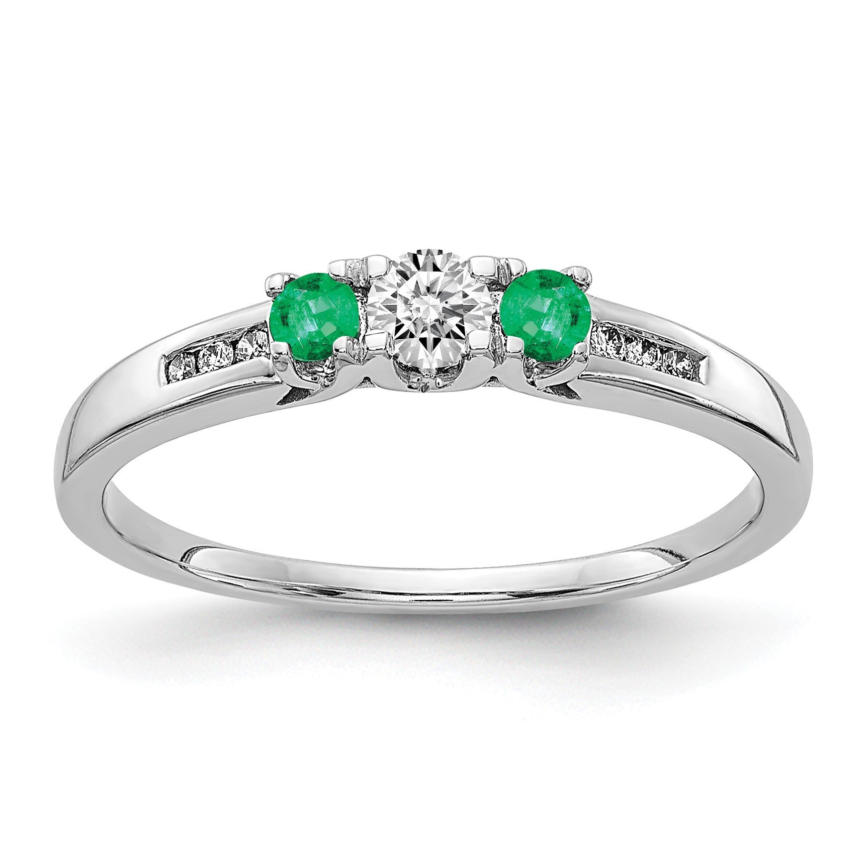 14k White Gold Emerald and 1/3 carat Diamond 3-Stone Ring