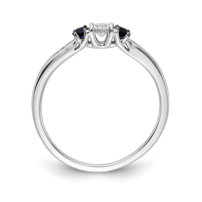 14k White Gold Blue Sapphire and 1/3 carat Diamond 3-Stone Ring