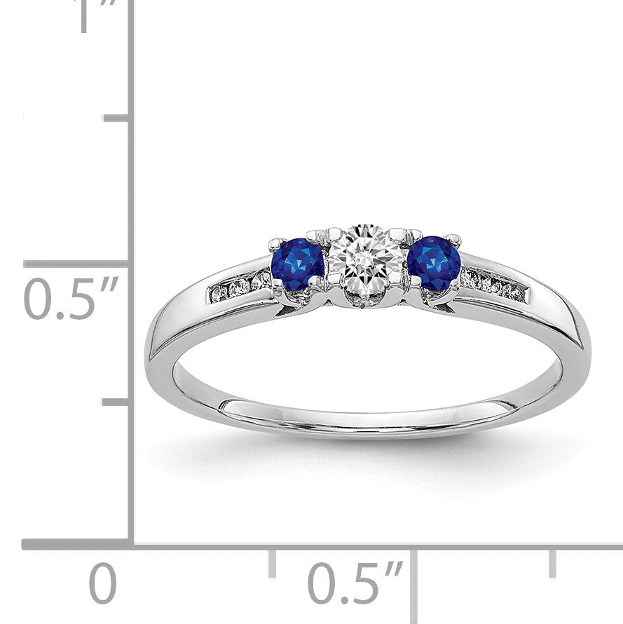 14k White Gold Blue Sapphire and 1/3 carat Diamond 3-Stone Ring
