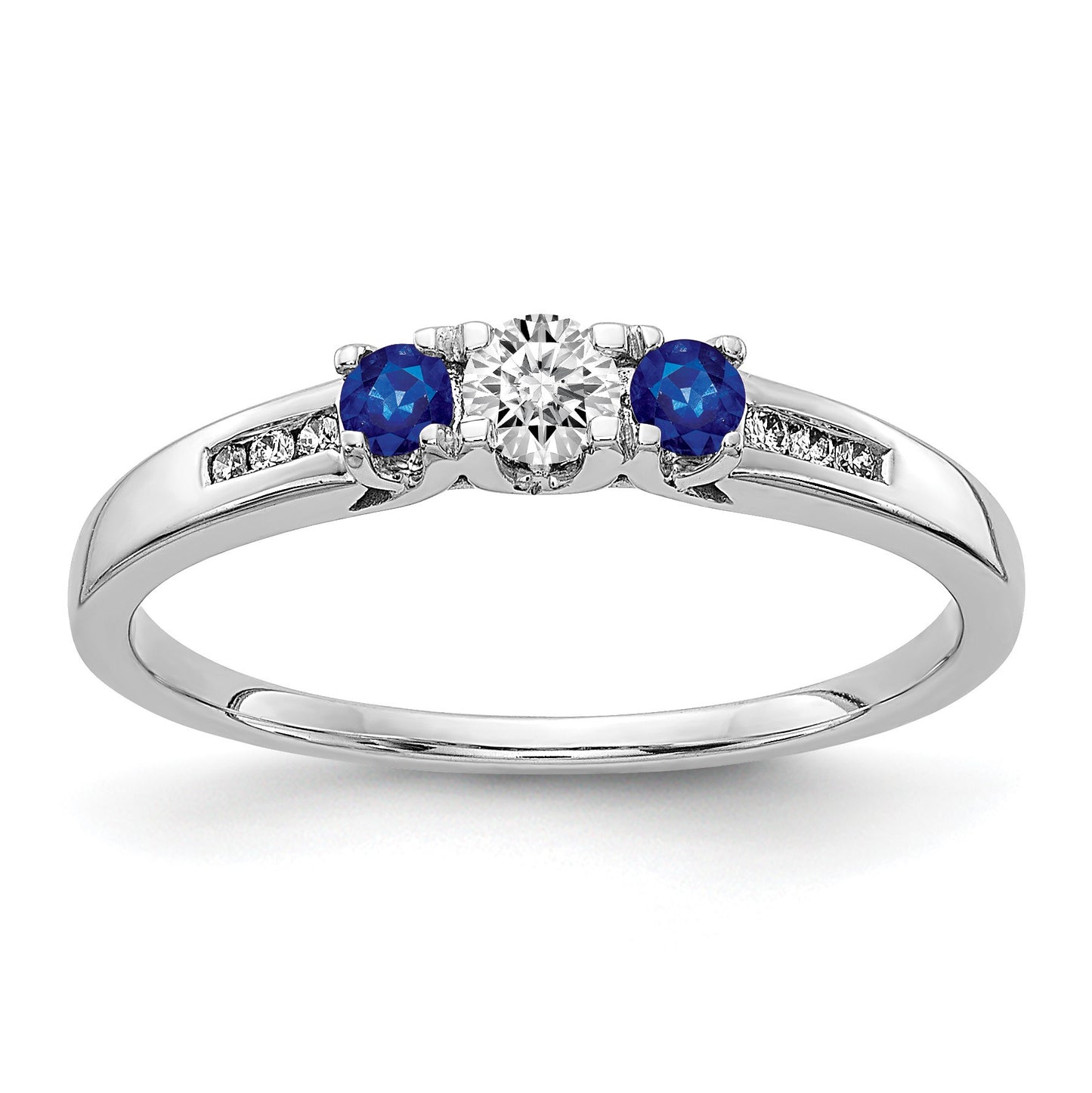 14k White Gold Blue Sapphire and 1/3 carat Diamond 3-Stone Ring