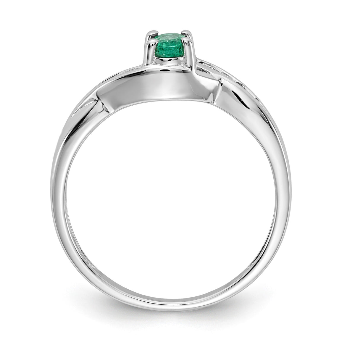 14k White Gold 5x4mm Oval Emerald and 1/15 carat Diamond Ring