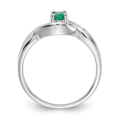 14k White Gold 5x4mm Oval Emerald and 1/15 carat Diamond Ring